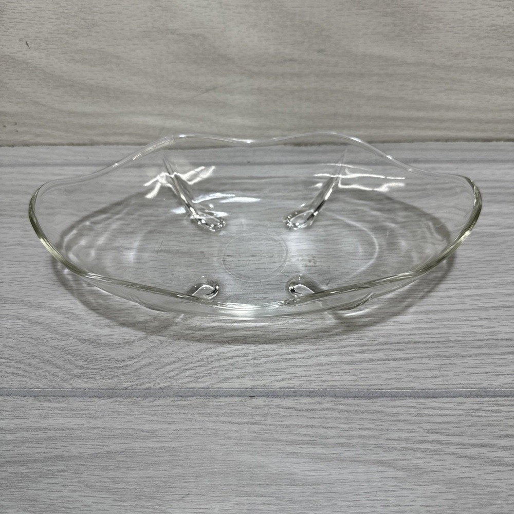 ANCHOR HOCKING Swedish Modern Low Bowl Clear Oval Depression Glass 9x5" Vintage